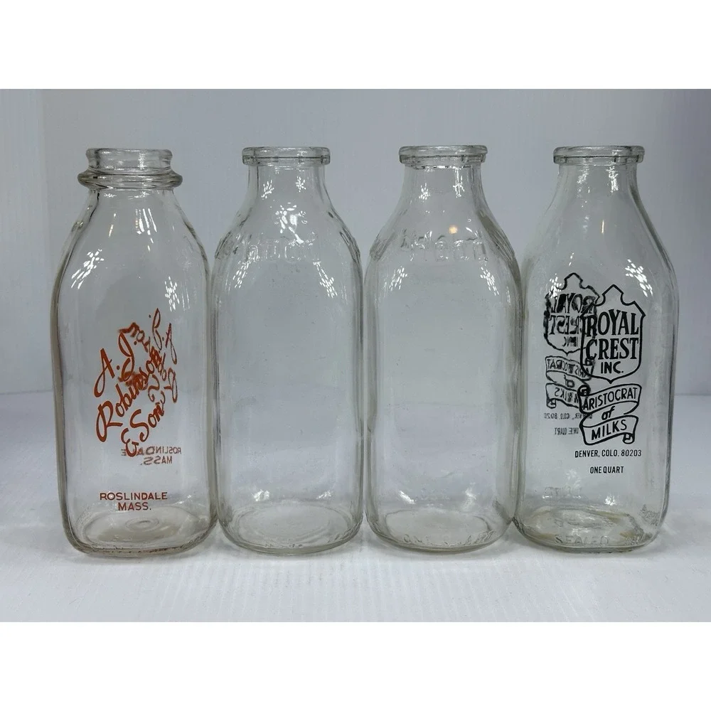 Vintage 4 Glass Milk Bottles 6 Slot Metal Carrier Crate Wire Basket Bottle 1 Lid